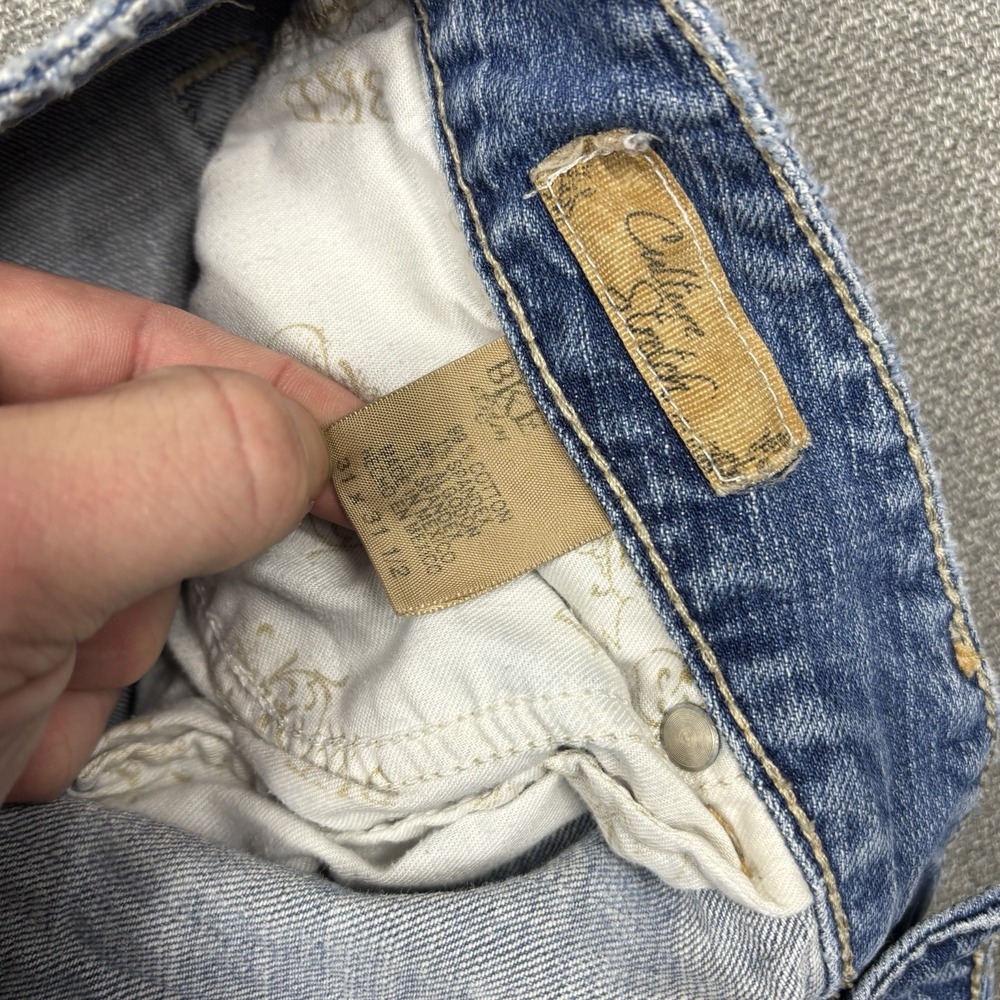 Worn-In Blue Flare Jeans - Women's Distressed Denim - Picture 7 of 8